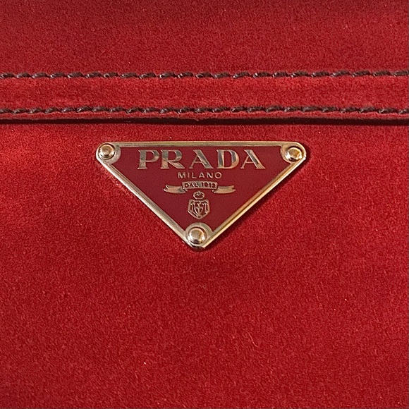 AUTHENTIC VINTAGE PRADA SUEDE LOGO SHOULDER BAG IN RED